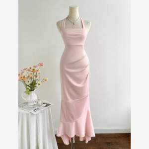 Elamini Elegant Ruffle Mermaid Hem Halter Neck Dress - Summer Dress - Size Small