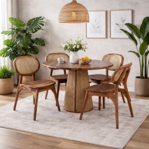 Fidel Solid Wood 4 Seater Dining Table with 4 Chairs