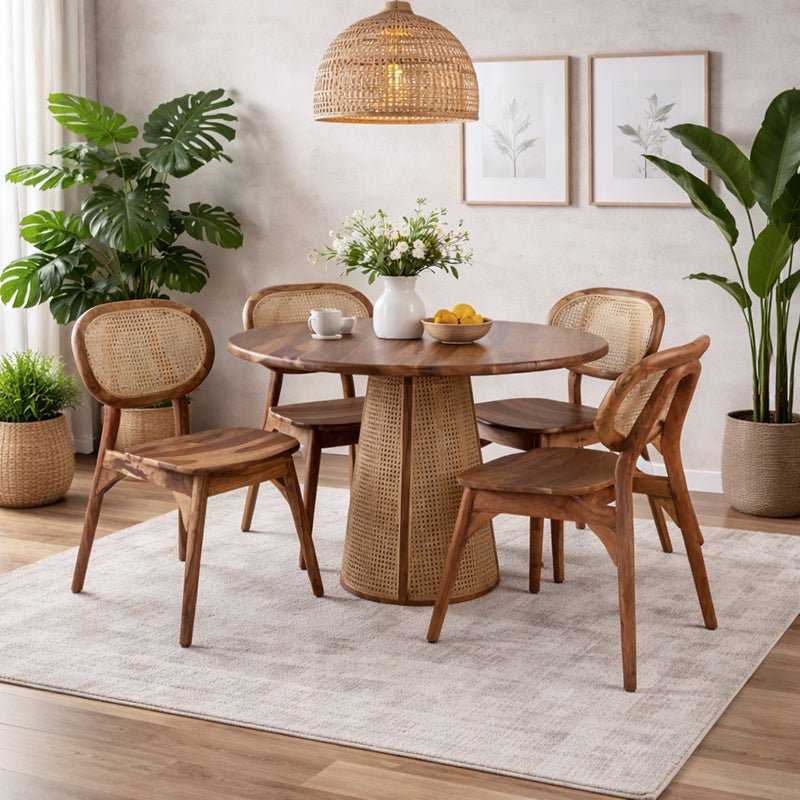 Fidel Solid Wood 4 Seater Dining Table with 4 Chairs