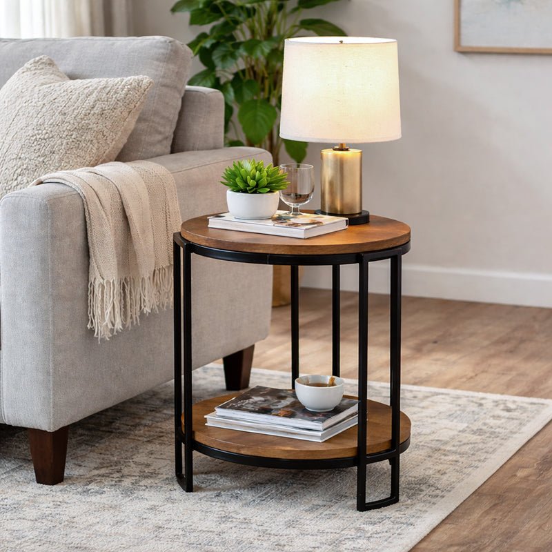 Solene Iron and Wood End Table