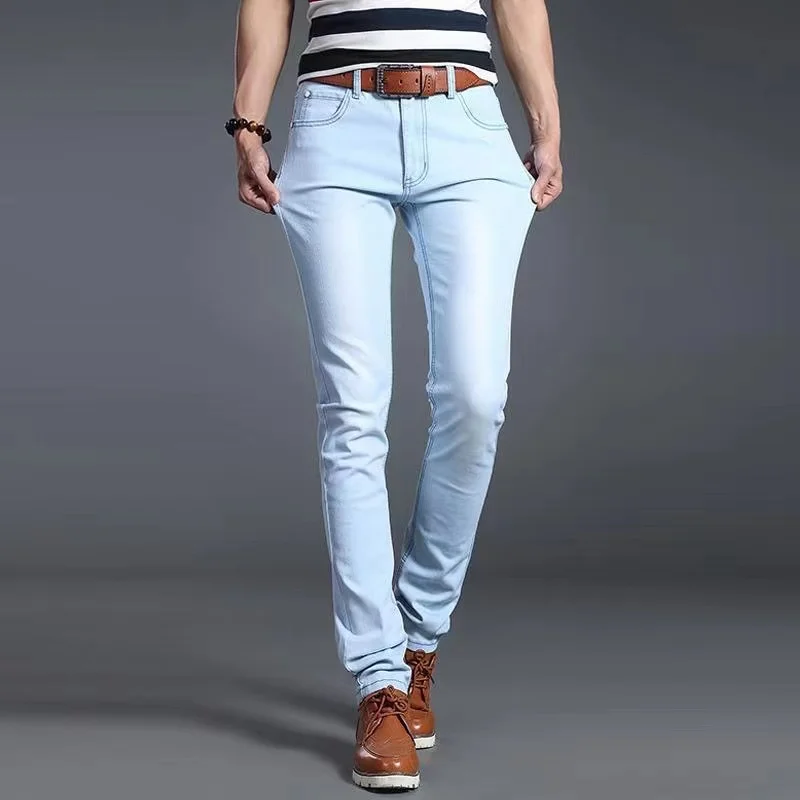 Men New Fashion Black Blue Denim Jeans Men Slim Fit Denim Pants Cotton Stretch Trousers Classic Daily Pencil Pants - Jeans Pant - Waist 30