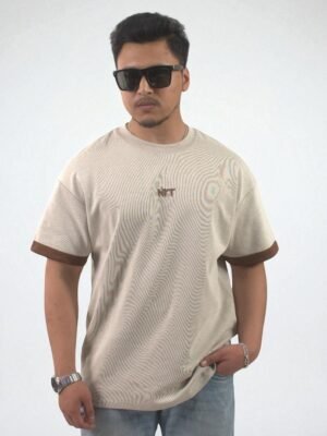 Cream Round Neck T-Shirt - Half Sleeve T-Shirt - Size Medium