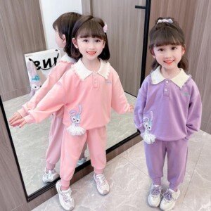 Large Collar Full Sleeve T-Shirt And Rocky Pants Set For Girls - Sizes 80 cm(6 months to 1 year), 90 cm(1 to 2 years), 100 cm(2 to 3 years), 110 cm(3 to 4 years) and more