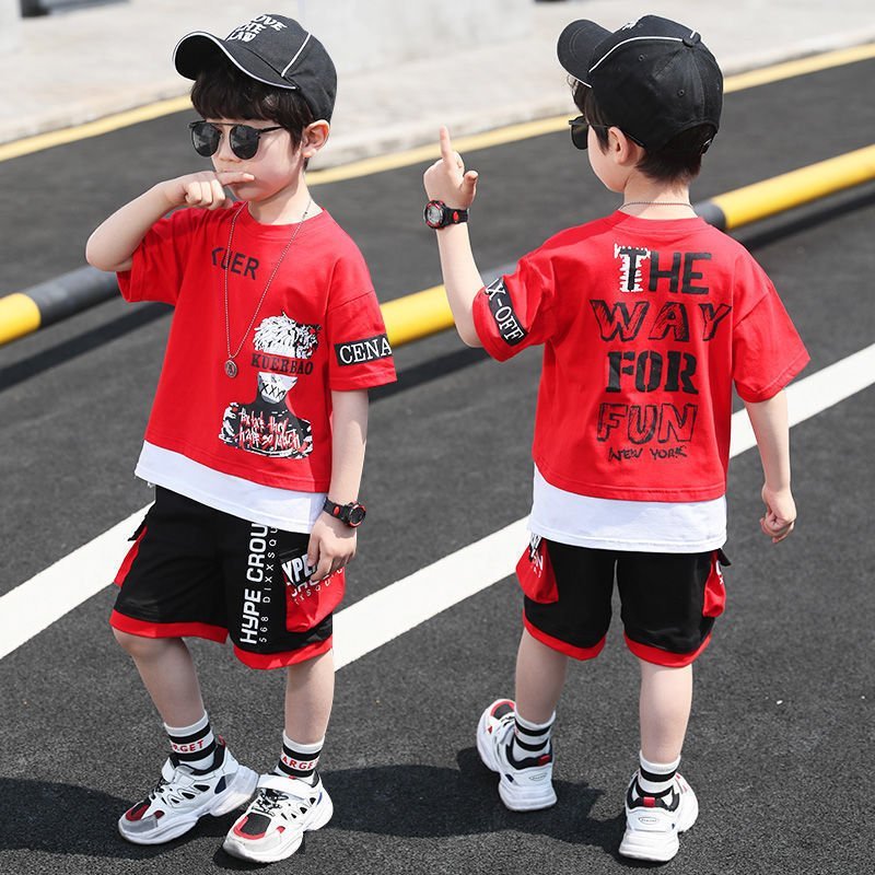 Girls Cute Heart Embroidered Short-Sleeved Top and Divided Skirt Summer Set - Sizes 100 cm(2 to 3 years), 110 cm(3 to 4 years), 120 cm(4 to 5 years), 130 cm (5 to 7 years) and more