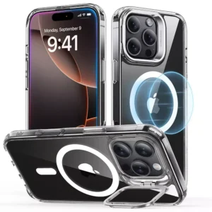 ESR iPhone 16 Series Classic Hybrid Case with Stash Stand (HaloLock) - Clear/Black