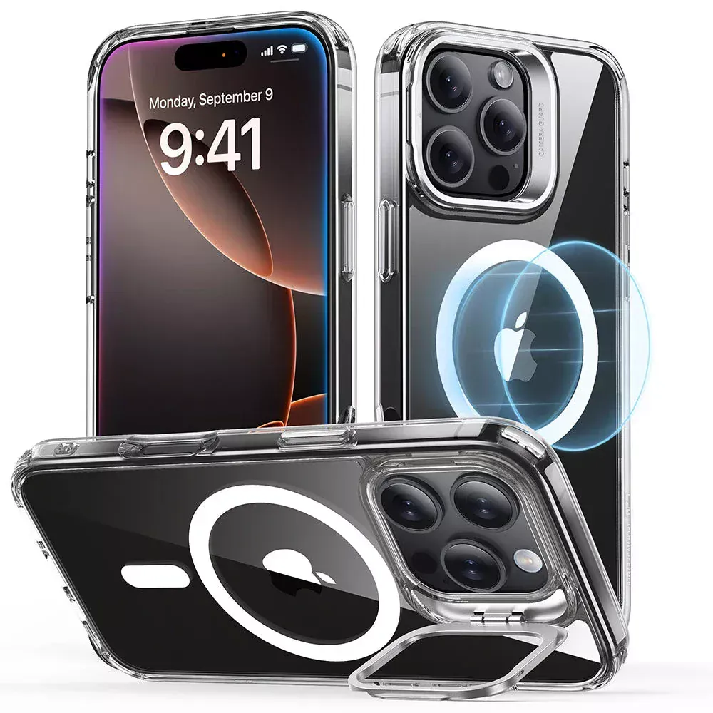 ESR iPhone 16 Series Classic Hybrid Case with Stash Stand (HaloLock) - Clear/Black