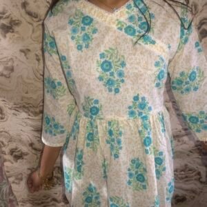 Women’s Floral Printed Kurti – Cream & Blue   Size XXL