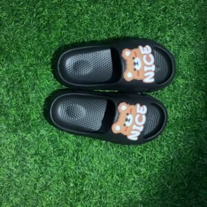 Cute Bear Print Black Kids Slippers