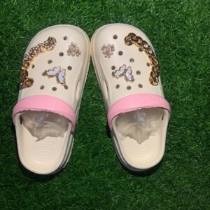 Cream Decorative Chain Crocs Slides