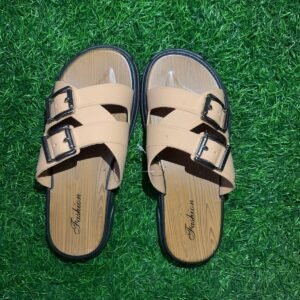 Beige Double Buckle Comfort Slides