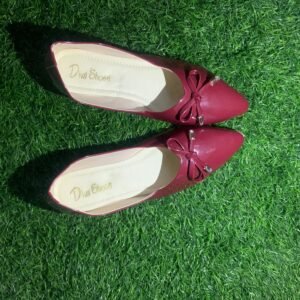 Maroon Glossy Bow Pointed Toe Women’s Flats
