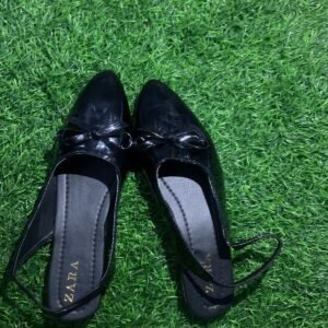 Black Glossy Bow Slingback Women’s Flats