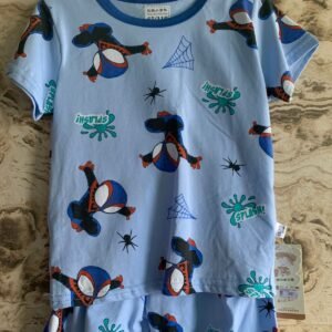 Light Blue Cartoon Hero Kids Shorts Set