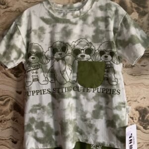 Green Puppy Print Kids T-Shirt and Shorts Set