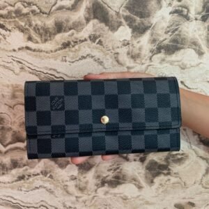 Black Grey Checkered Long Wallet
