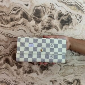 White Grey Checkered Long Wallet
